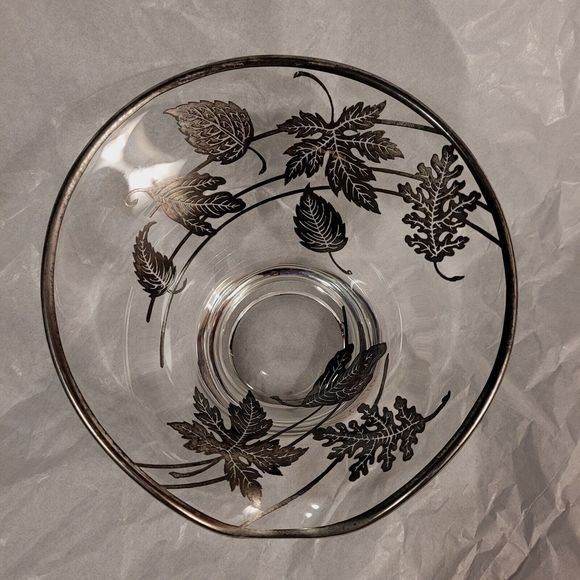 Vintage Silver Overlay Candy Nut Bowl Votive Holder Oak Maple Aspen Leaf Design - Picture 4 of 7